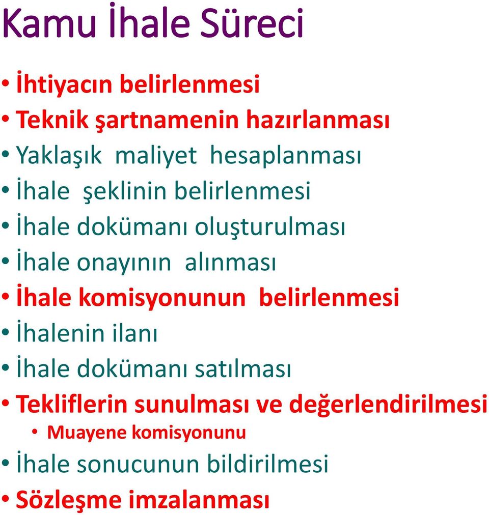 alınması İhale komisyonunun belirlenmesi İhalenin ilanı İhale dokümanı satılması