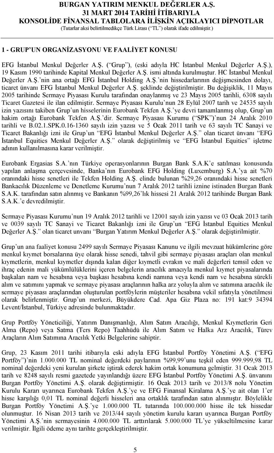 Bu değişiklik, 11 Mayıs 200 tarihinde Sermaye Piyasası Kurulu tarafından onaylanmış ve 23 Mayıs 200 tarihli, 6308 sayılı Ticaret Gazetesi ile ilan edilmiştir.