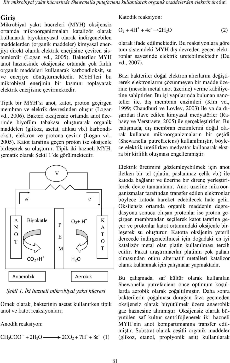 Bakteriler MYH anot haznesinde oksijensiz ortamda çok farklı organik maddeleri kullanarak karbondioksit, su ve enerjiye dönüştürmektedir.