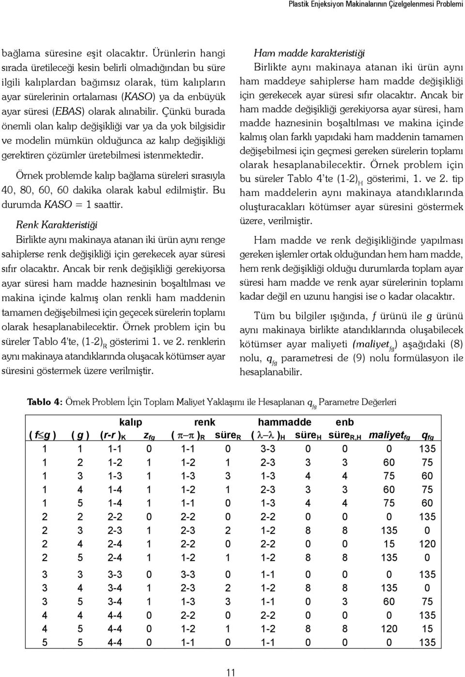 alınabilir. Çünkü burada önemli olan kalıp değişikliği var ya da yok bilgisidir ve modelin mümkün olduğunca az kalıp değişikliği gerektiren çözümler üretebilmesi istenmektedir.