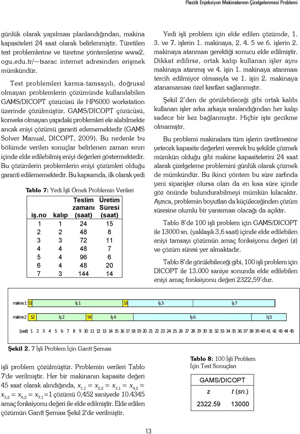 Test problemleri karma-tamsayılı, doğrusal olmayan problemlerin çözümünde kullanılabilen GAMS/DICOPT çözücüsü ile HP6000 wostation üzerinde çözülmüştür.