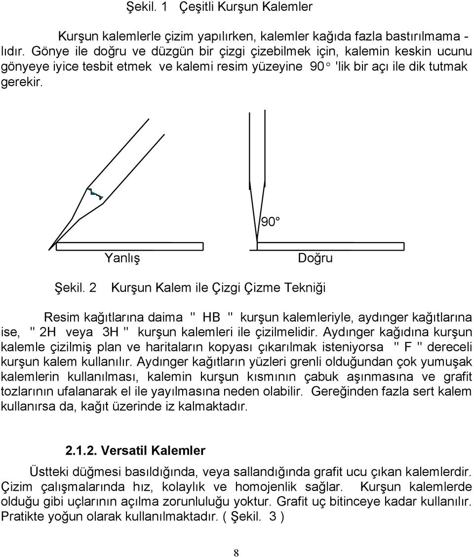 2 Kurşun Kalem ile Çizgi Çizme Tekniği Resim kağıtlarına daima " HB " kurşun kalemleriyle, aydınger kağıtlarına ise, " 2H veya 3H " kurşun kalemleri ile çizilmelidir.