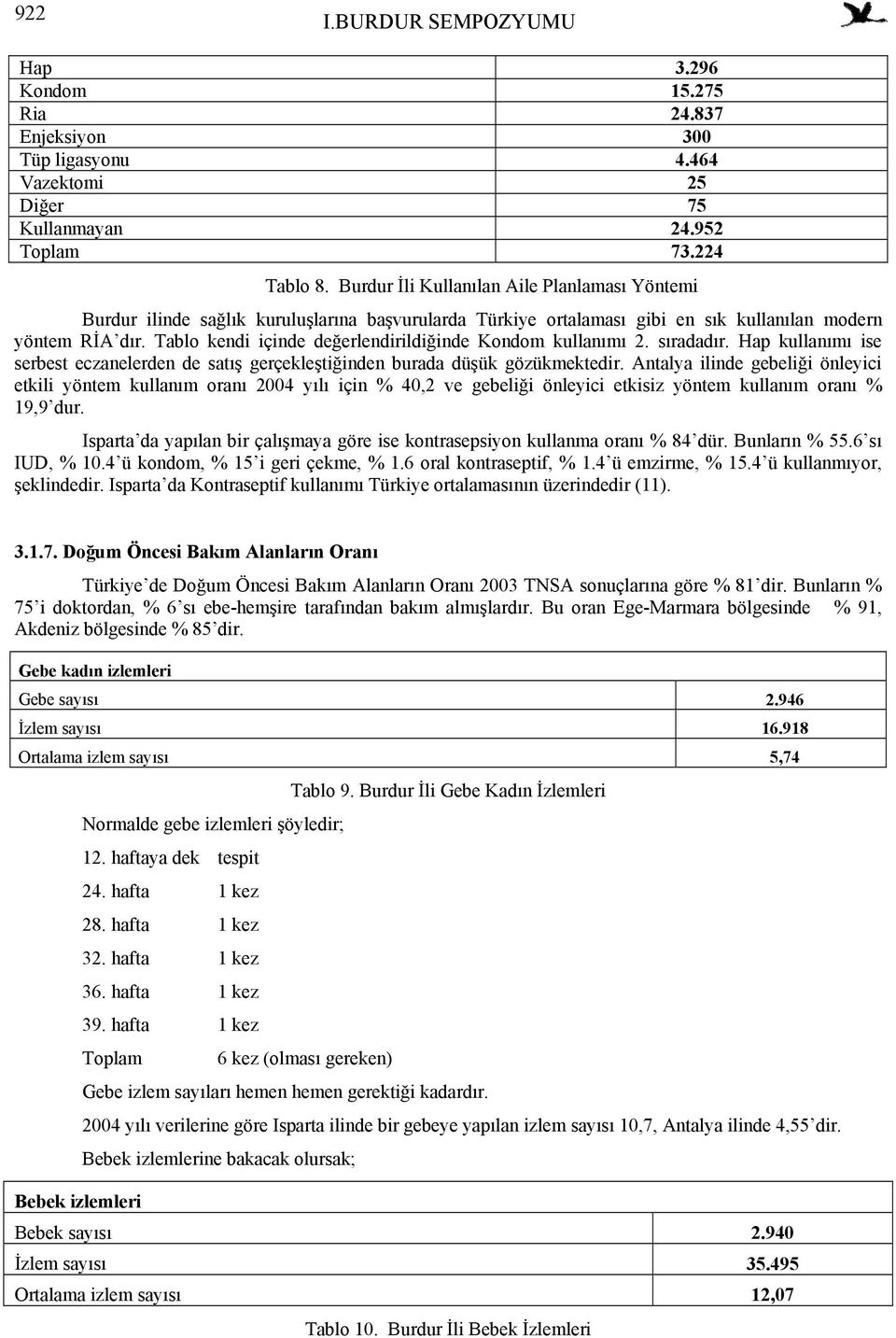 Tablo kendi içinde değerlendirildiğinde Kondom kullanımı 2. sıradadır. Hap kullanımı ise serbest eczanelerden de satış gerçekleştiğinden burada düşük gözükmektedir.