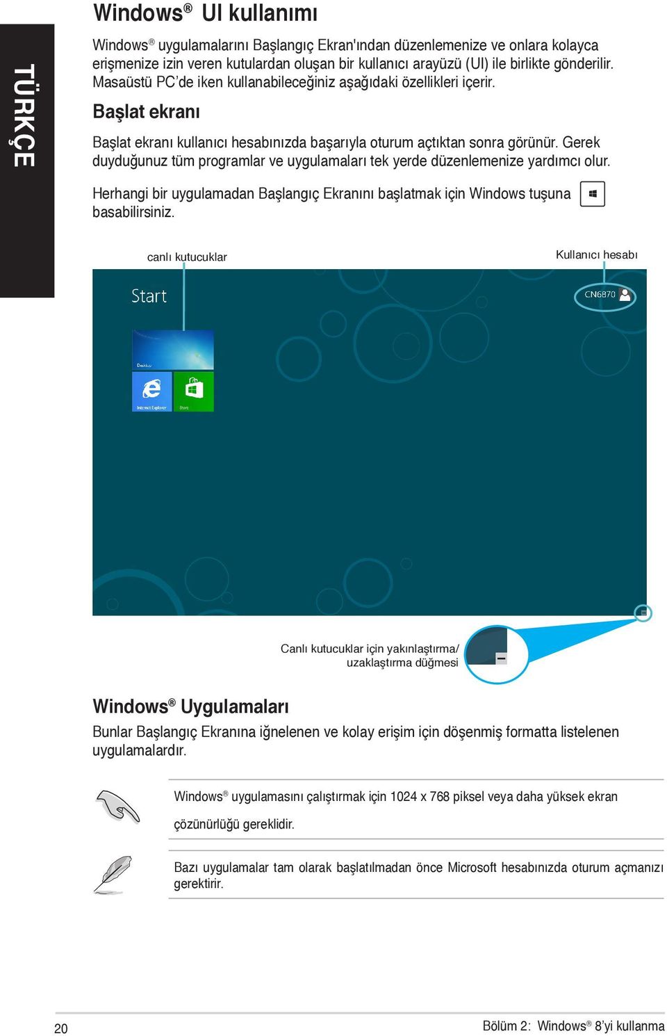 Gerek duyduğunuz tüm programlar ve uygulamaları tek yerde düzenlemenize yardımcı olur. Herhangi bir uygulamadan Başlangıç Ekranını başlatmak için Windows tuşuna basabilirsiniz.