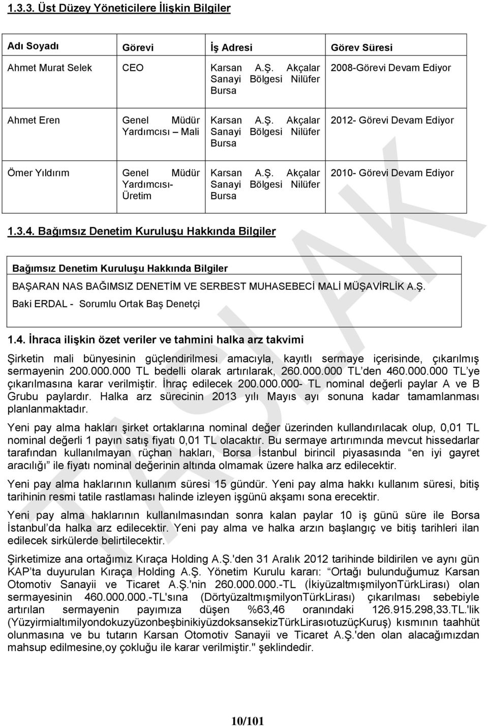 Akçalar Sanayi Bölgesi Nilüfer Bursa 2012- Görevi Devam Ediyor Ömer Yıldırım Genel Müdür Yardımcısı- Üretim Karsan A.Ş. Akçalar Sanayi Bölgesi Nilüfer Bursa 2010- Görevi Devam Ediyor 1.3.4.