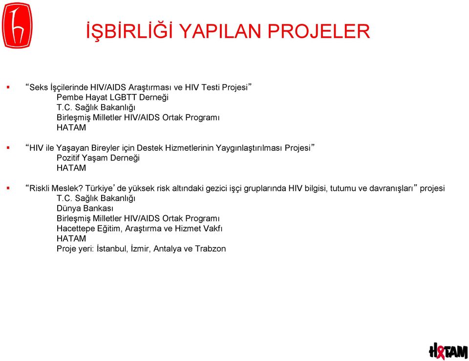 Pozitif Yaşam Derneği HATAM Riskli Meslek? Türkiye de yüksek risk altındaki gezici işçi gruplarında HIV bilgisi, tutumu ve davranışları projesi T.