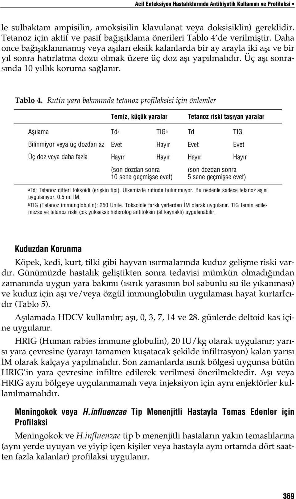 Daha once bağışıklanmamış veya aşıları eksik kalanlarda bir ay arayla iki aşı ve bir yıl sonra hatırlatma dozu olmak üzere üç doz aşı yapılmalıdır. Üç aşı sonrasında 10 yıllık koruma sağlanır.