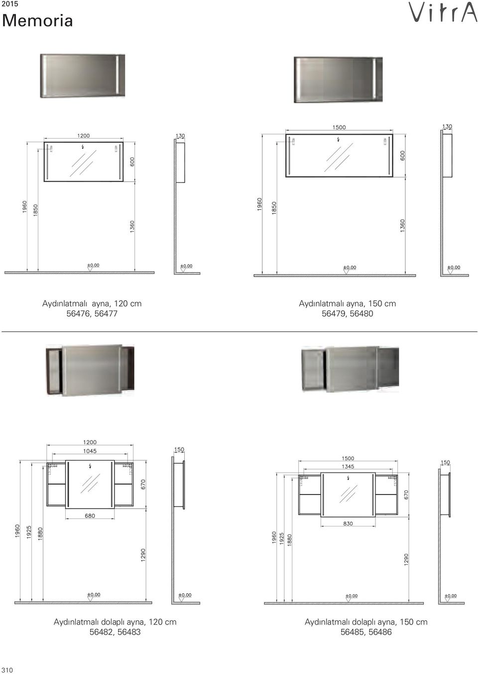 Aydınlatmalı dolaplı ayna, 120 cm 56482,