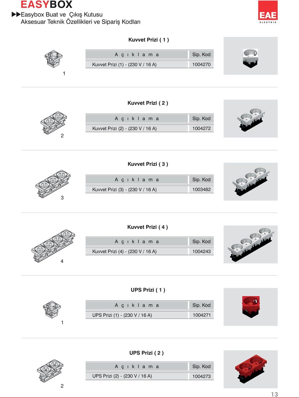 Prizi ( 3 ) 3 Kuvvet Prizi (3) - (230 V / 16 A) 1003482 Kuvvet Prizi ( 4 ) 4 Kuvvet Prizi (4) - (230 V / 16 A)