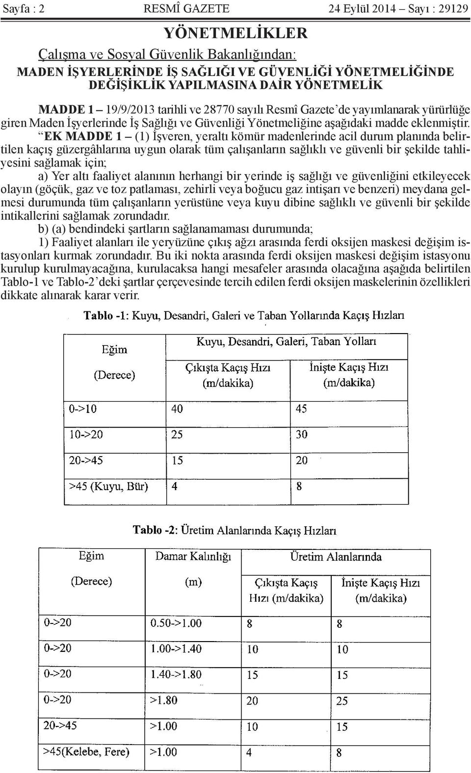 EK MADDE 1 (1) İşveren, yeraltı kömür madenlerinde acil durum planında belirtilen kaçış güzergâhlarına uygun olarak tüm çalışanların sağlıklı ve güvenli bir şekilde tahliyesini sağlamak için; a) Yer