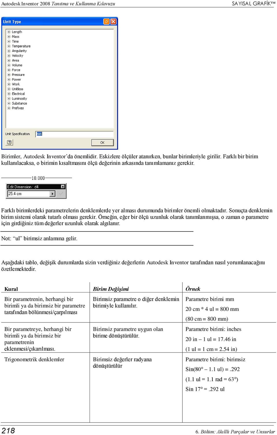 Sonuçta denklemin birim sistemi olarak tutarlı olması gerekir. Örneğin, eğer bir ölçü uzunluk olarak tanımlanmışsa, o zaman o parametre için girdiğiniz tüm değerler uzunluk olarak algılanır.