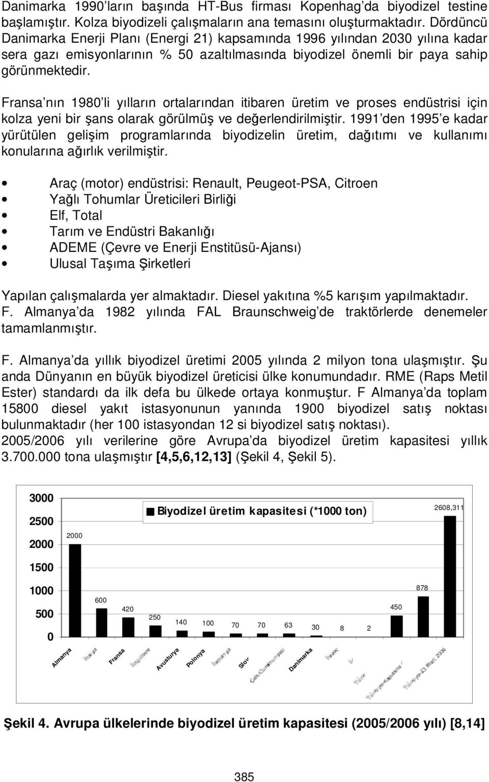 Fransa nın 1980 li yılların ortalarından itibaren üretim ve proses endüstrisi için kolza yeni bir şans olarak görülmüş ve değerlendirilmiştir.