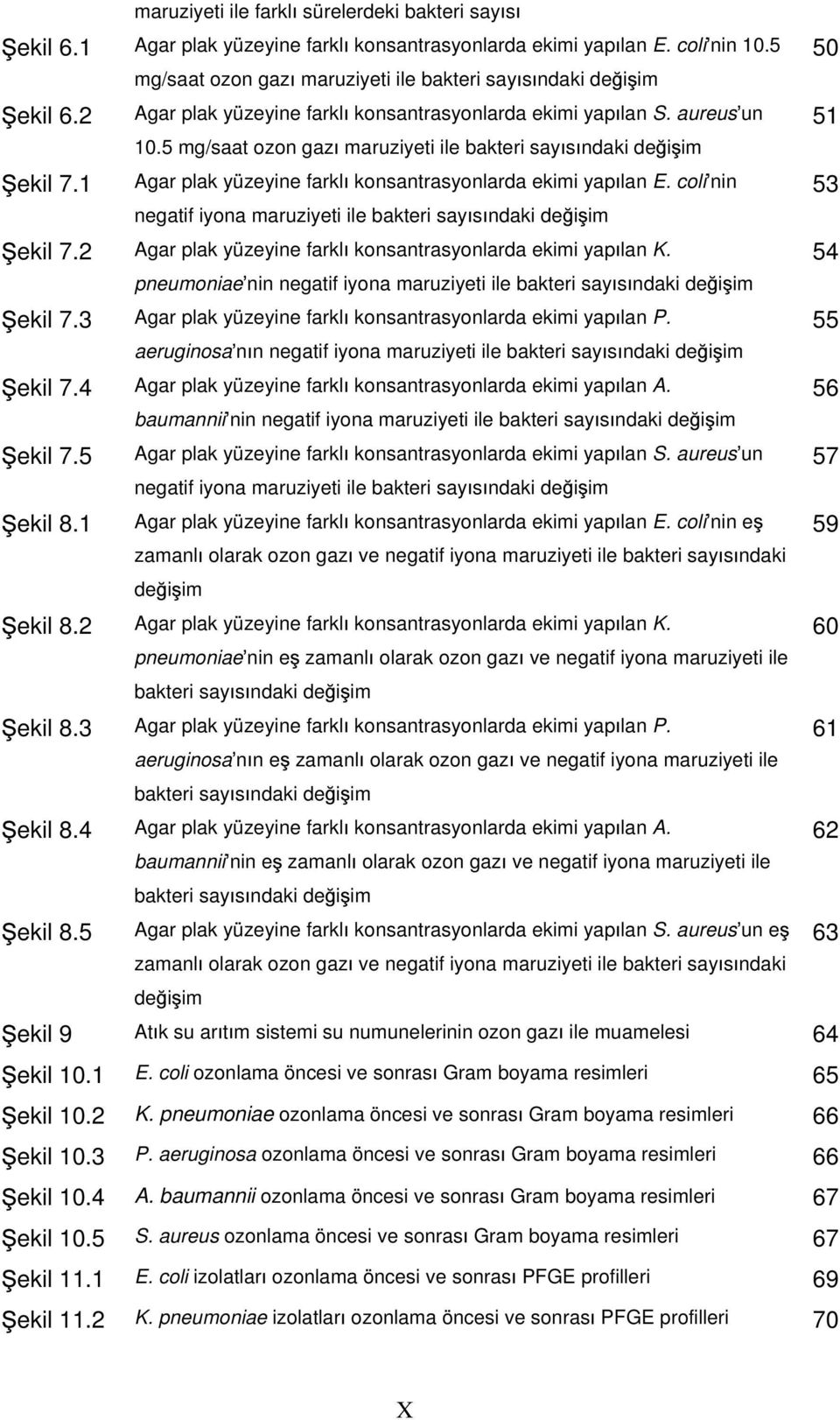 5 mg/saat ozon gaz maruziyeti ile bakteri say s ndaki de i im ekil 7.1 Agar plak yüzeyine farkl konsantrasyonlarda ekimi yap lan E.