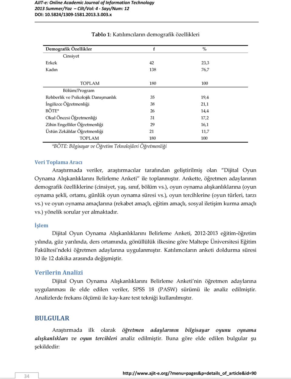 Teknolojileri Öğretmenliği Veri Toplama Aracı Araştırmada veriler, araştırmacılar tarafından geliştirilmiş olan Dijital Oyun Oynama Alışkanlıklarını Belirleme Anketi ile toplanmıştır.