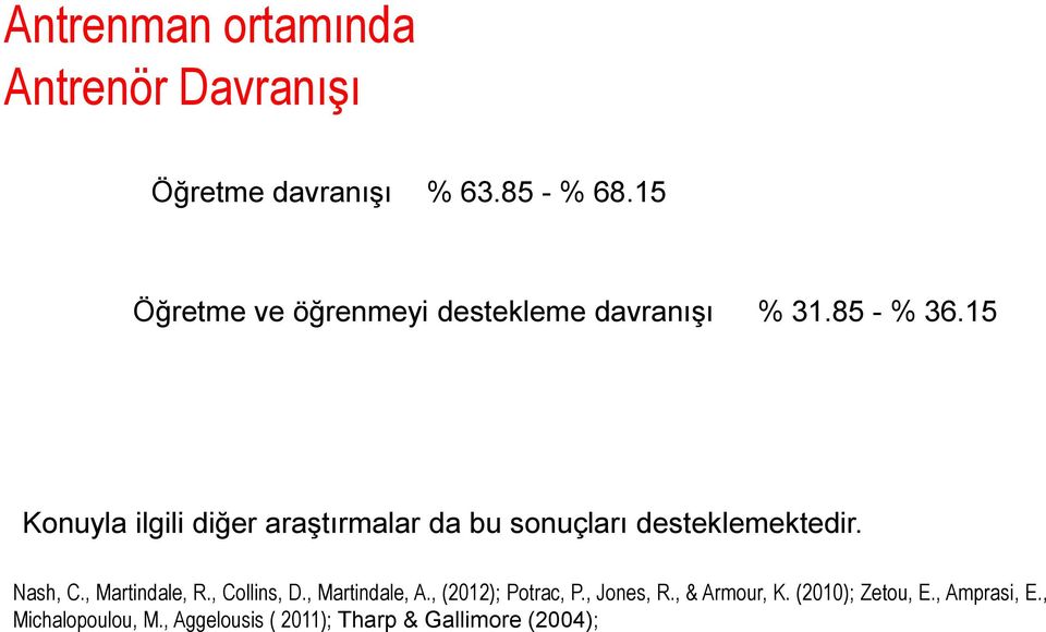 15 Konuyla ilgili diğer araştırmalar da bu sonuçları desteklemektedir. Nash, C., Martindale, R.