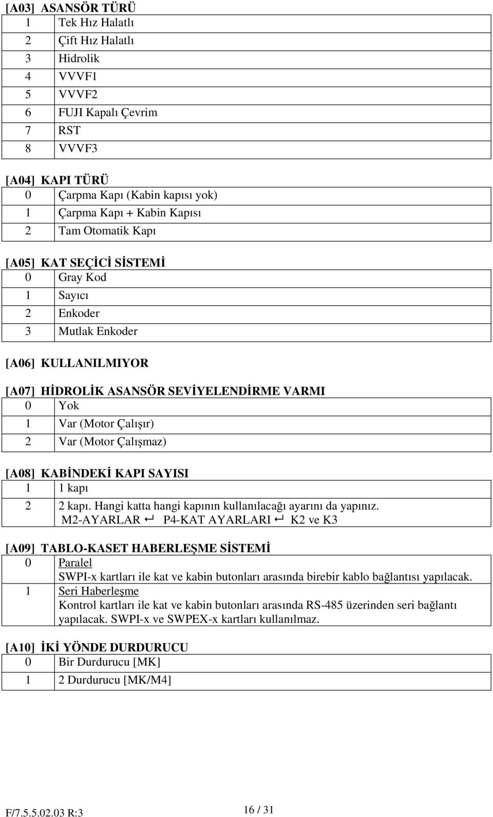 maz) [A08] KAB NDEK KAPI SAYISI 1 1 kapı 2 2 kapı. Hangi katta hangi kapının kullanılaca ı ayarını da yapınız.