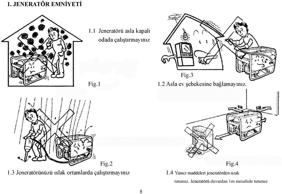 2 Asla ev şebekesine bağlamayınız. Fig.2 Fig.4 1.