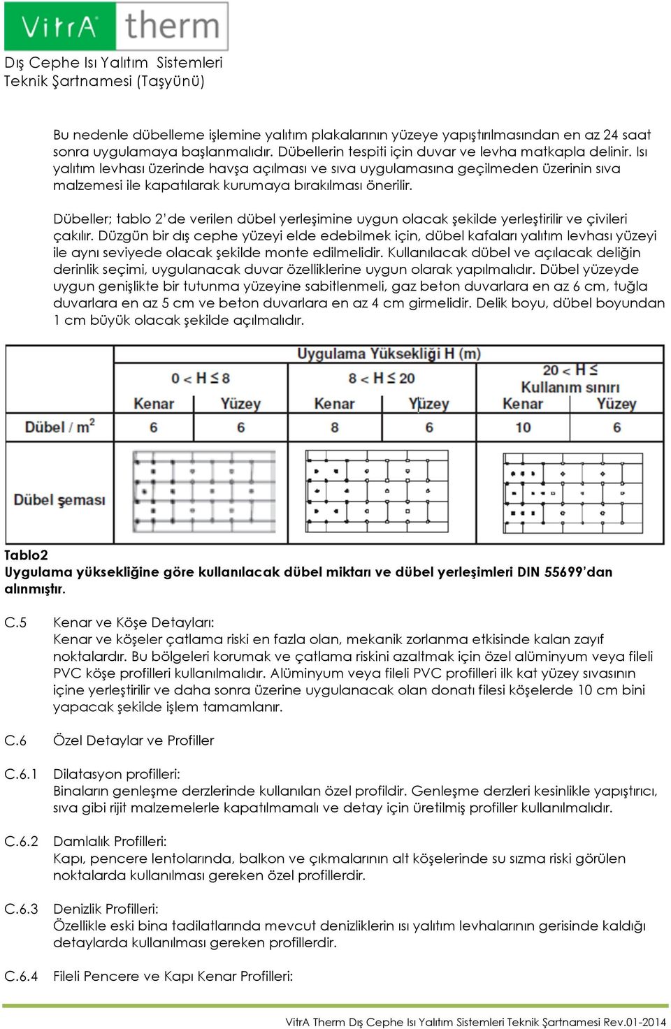 Dübeller; tablo 2 de verilen dübel yerleşimine uygun olacak şekilde yerleştirilir ve çivileri çakılır.