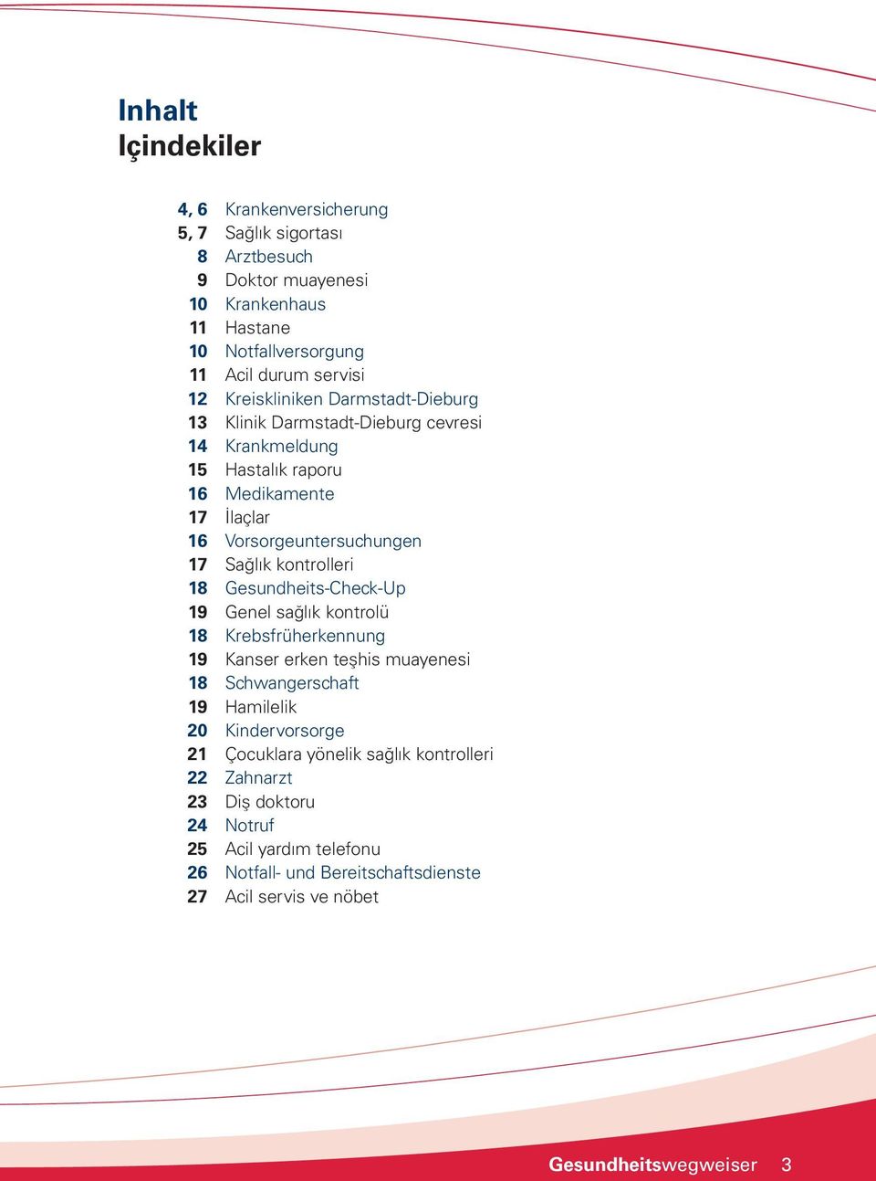 kontrolleri 18 Gesundheits-Check-Up 19 Genel sağlık kontrolü 18 Krebsfrüherkennung 19 Kanser erken teşhis muayenesi 18 Schwangerschaft 19 Hamilelik 20 Kindervorsorge 21