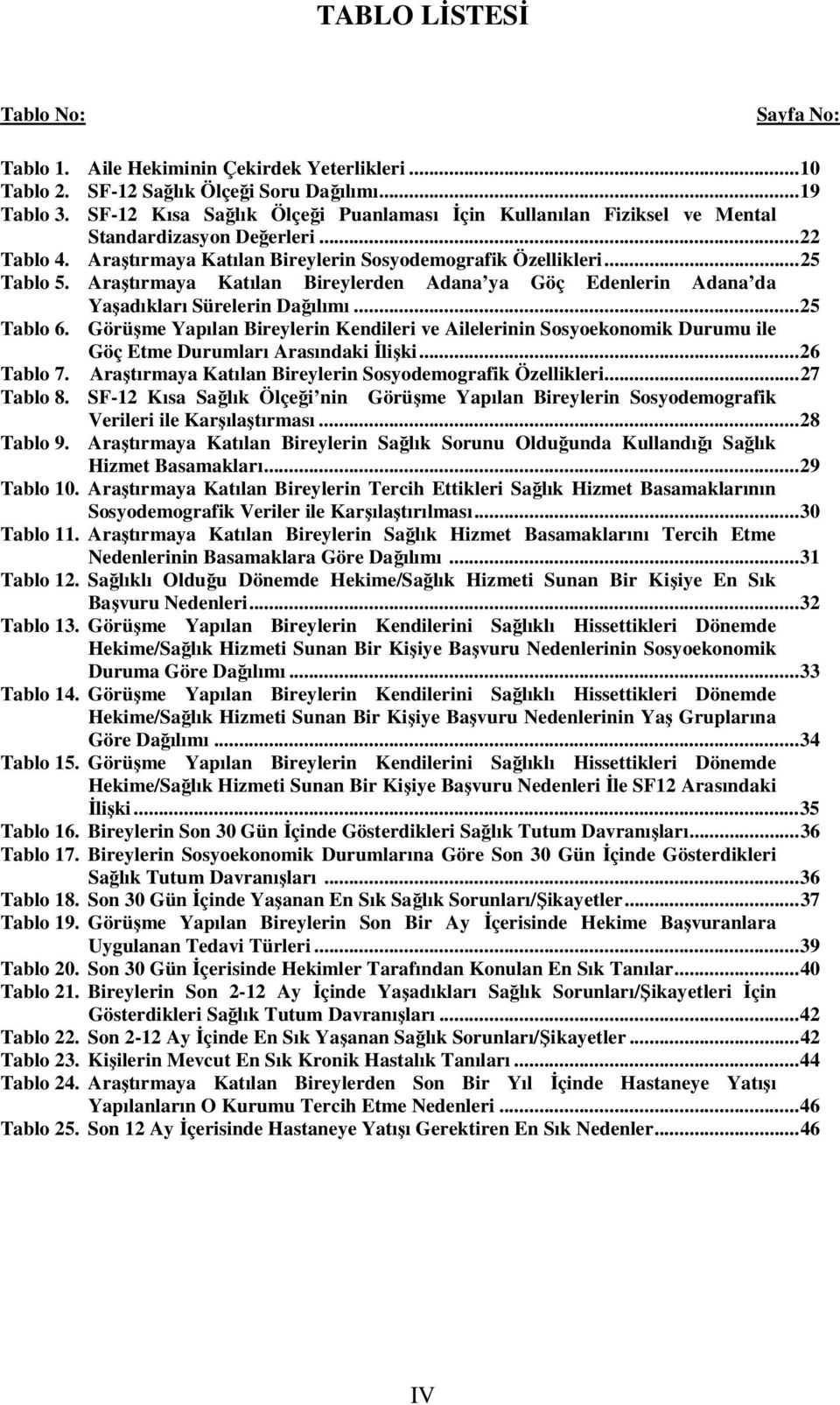 Araştırmaya Katılan Bireylerden Adana ya Göç Edenlerin Adana da Yaşadıkları Sürelerin Dağılımı...25 Tablo 6.