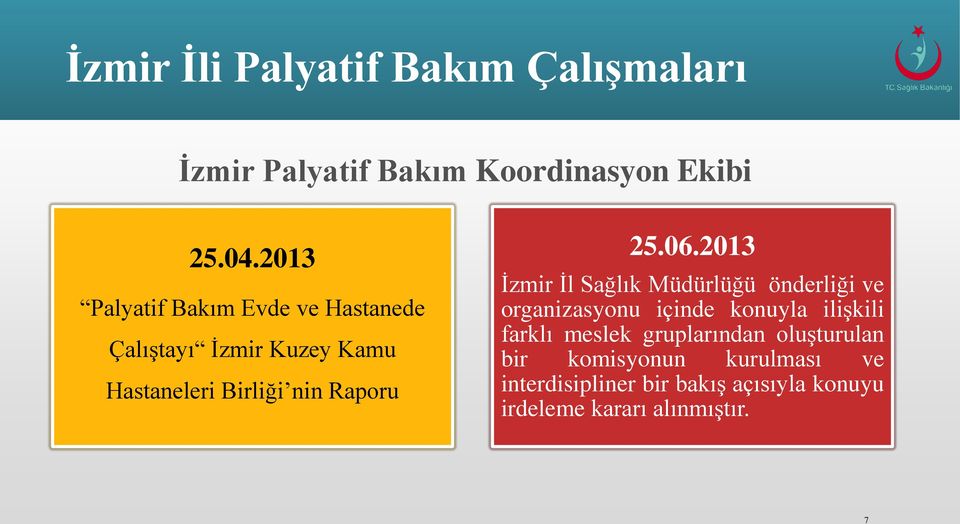 2013 İzmir İl Sağlık Müdürlüğü önderliği ve organizasyonu içinde konuyla ilişkili farklı meslek