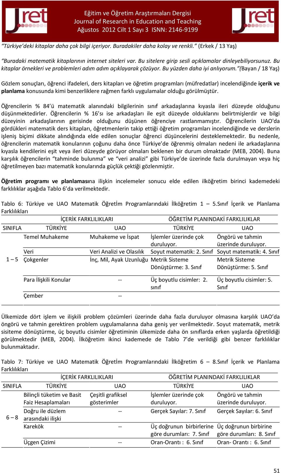 (Bayan / 18 Yaş) Gözlem sonuçları, öğrenci ifadeleri, ders kitapları ve öğretim programları (müfredatlar) incelendiğinde içerik ve planlama konusunda kimi benzerliklere rağmen farklı uygulamalar