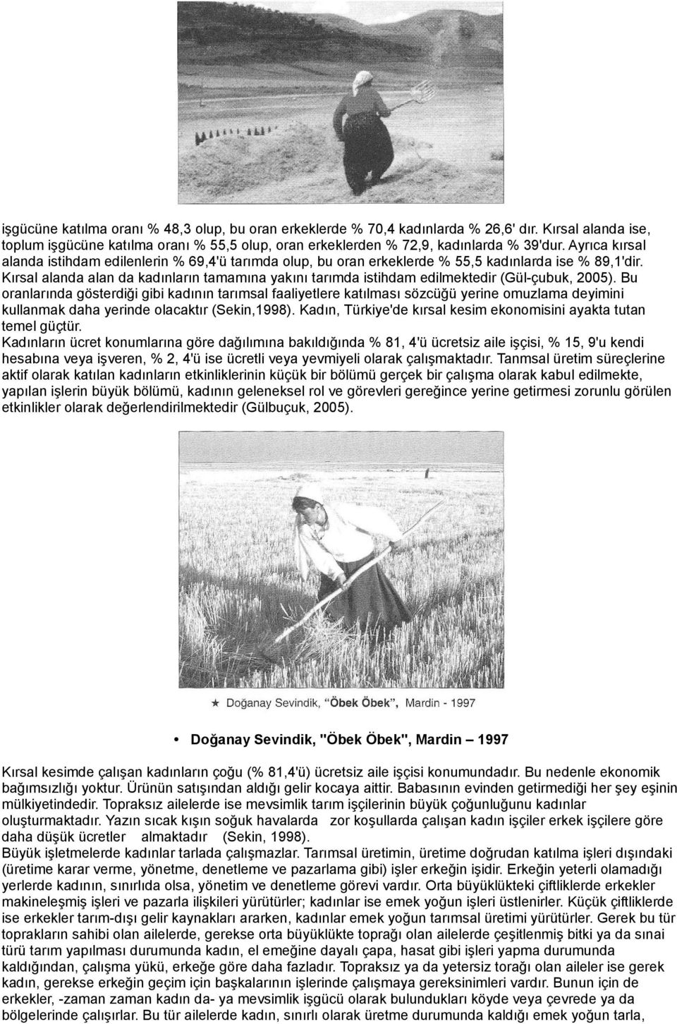 Kırsal alanda alan da kadınların tamamına yakını tarımda istihdam edilmektedir (Gül-çubuk, 2005).