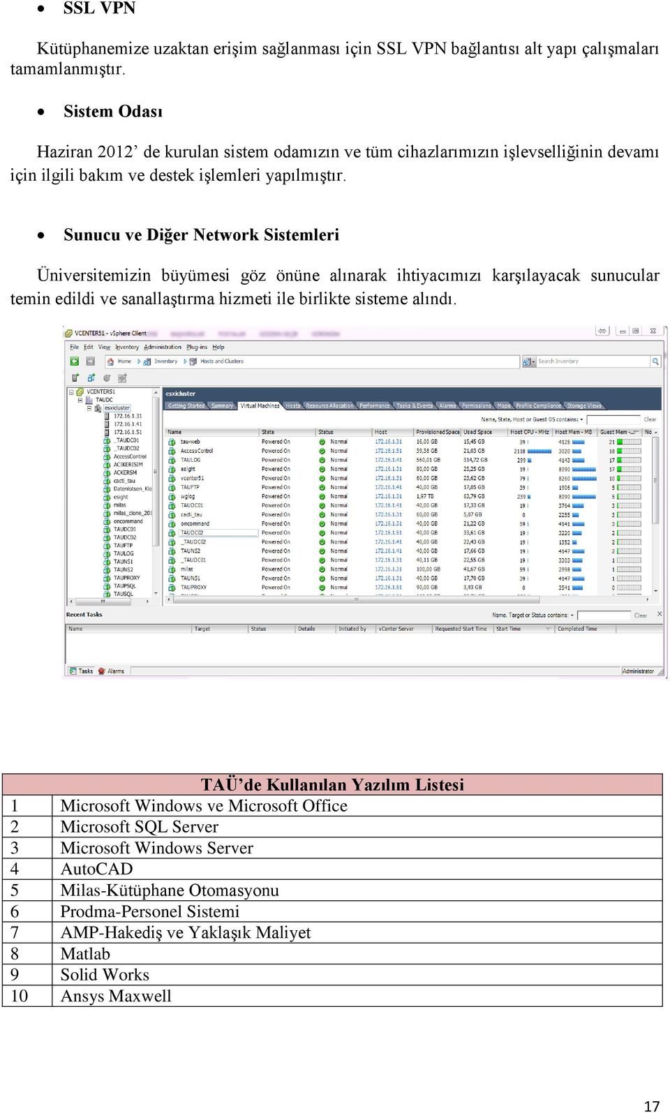 Sunucu ve Diğer Network Sistemleri Üniversitemizin büyümesi göz önüne alınarak ihtiyacımızı karşılayacak sunucular temin edildi ve sanallaştırma hizmeti ile birlikte sisteme