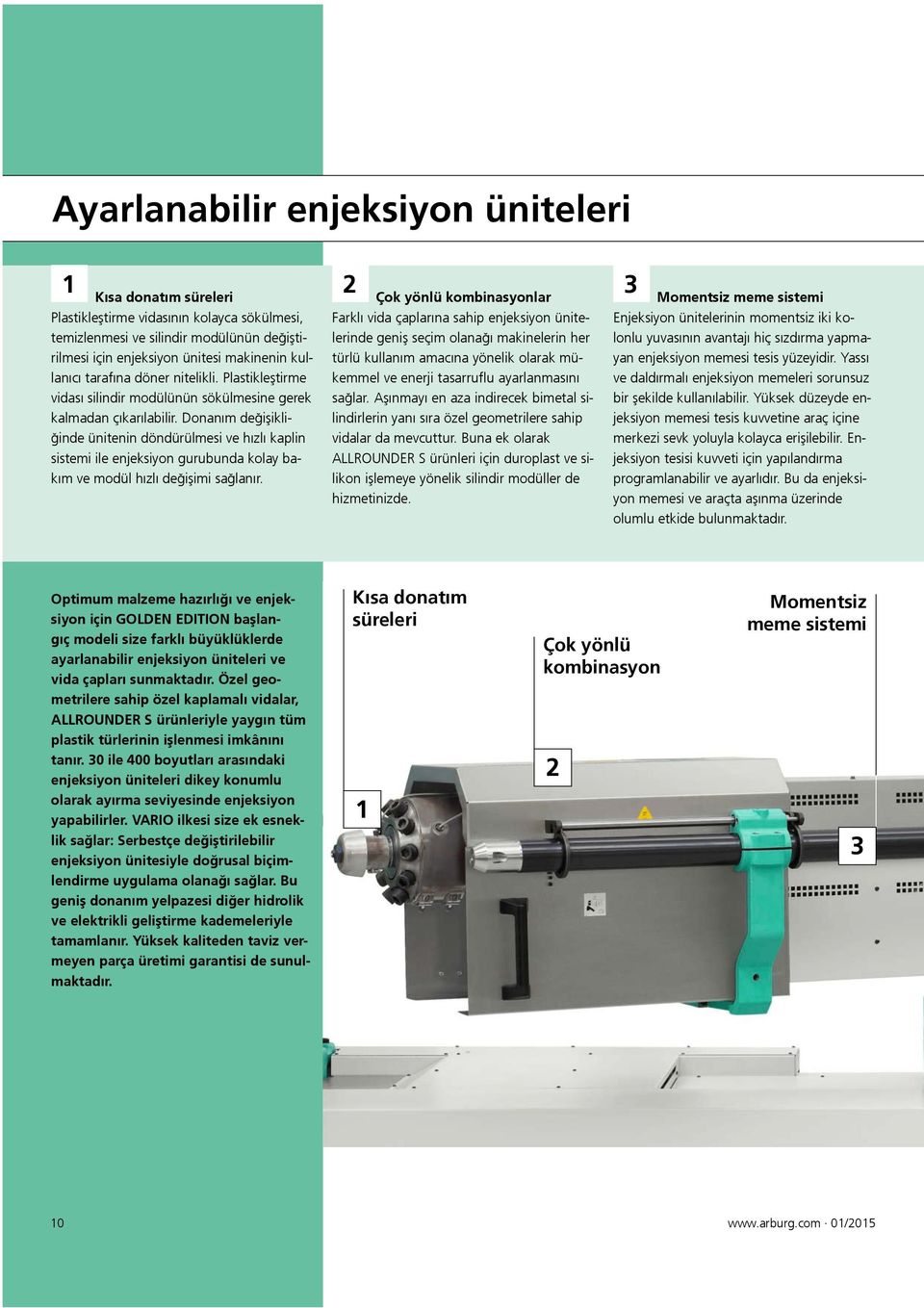 Donanım değişikliğinde ünitenin döndürülmesi ve hızlı kaplin sistemi ile enjeksiyon gurubunda kolay bakım ve modül hızlı değişimi sağlanır.