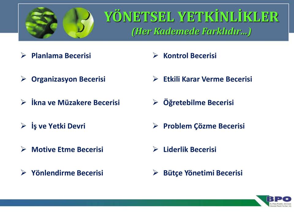 Becerisi Öğretebilme Becerisi İş ve Yetki Devri Problem Çözme Becerisi