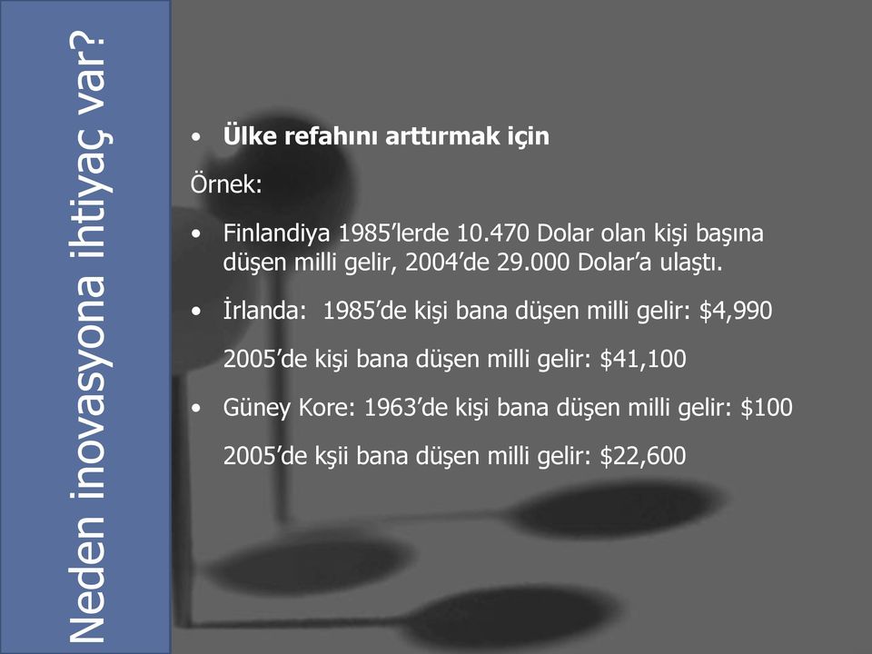 İrlanda: 1985 de kişi bana düşen milli gelir: $4,990 2005 de kişi bana düşen milli gelir: