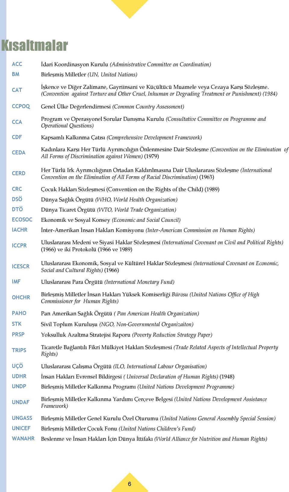 (Convention against Torture and Other Cruel, Inhuman or Degrading Treatment or Punishment) (1984) Genel Ülke Değerlendirmesi (Common Country Assessment) Program ve Operasyonel Sorular Danışma Kurulu