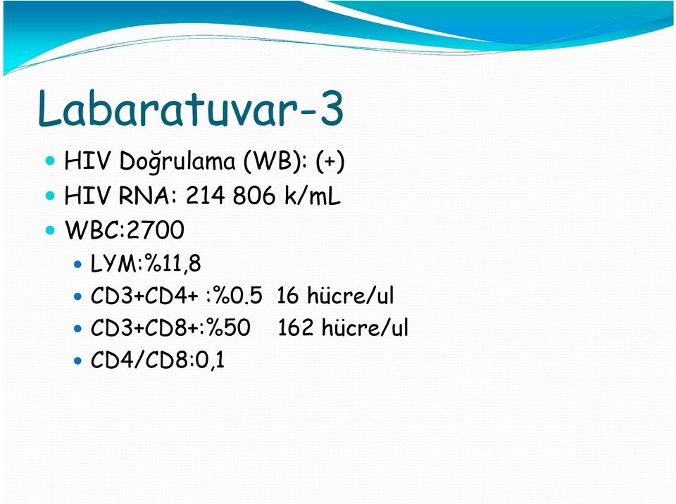 LYM:%11,8 CD3+CD4+ :%0.