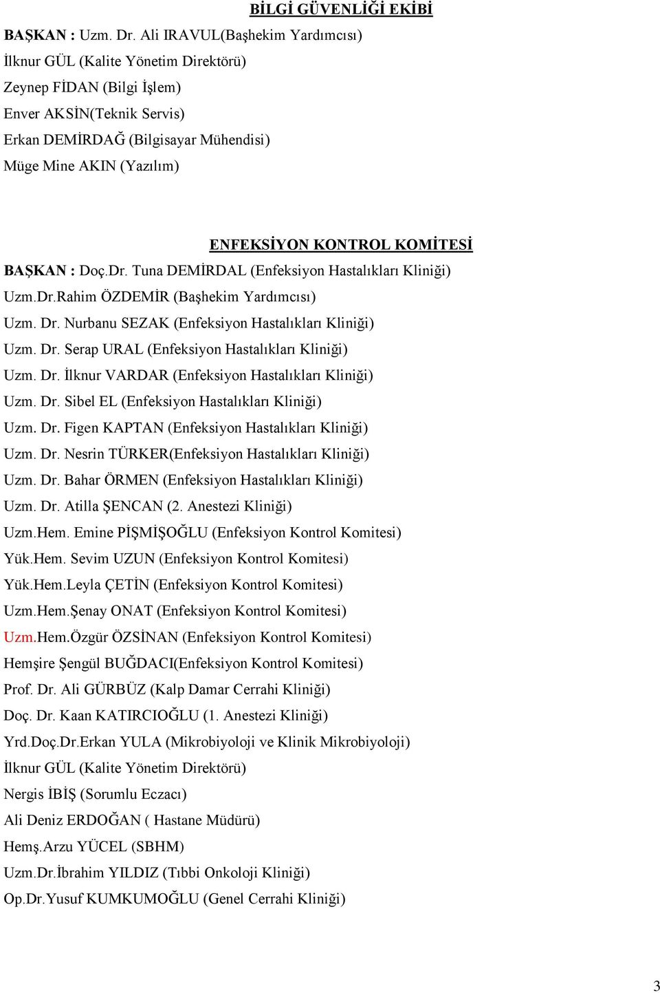 Tuna DEMĠRDAL (Enfeksiyon Hastalıkları Kliniği) Uzm.Dr.Rahim ÖZDEMĠR (BaĢhekim Yardımcısı) Uzm. Dr. Serap URAL (Enfeksiyon Hastalıkları Kliniği) Uzm. Dr. Ġlknur VARDAR (Enfeksiyon Hastalıkları Kliniği) Uzm.