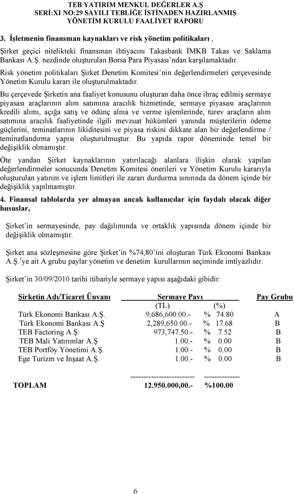 Bu çerçevede Şirketin ana faaliyet konusunu oluşturan daha önce ihraç edilmiş sermaye piyasası araçlarının alım satımına aracılık hizmetinde, sermaye piyasası araçlarının kredili alımı, açığa satış