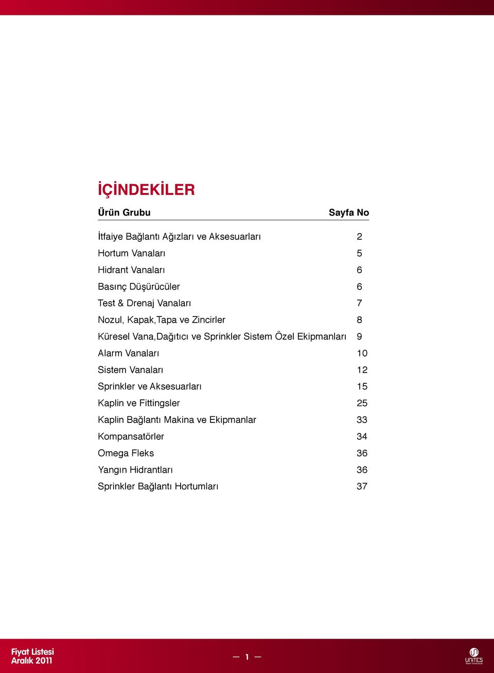 Ekipmnlrı 9 Alrm Vnlrı 10 Sistem Vnlrı 12 Sprinkler ve Aksesurlrı 15 Kplin ve Fittingsler 25 Kplin Bğlntı Mkin