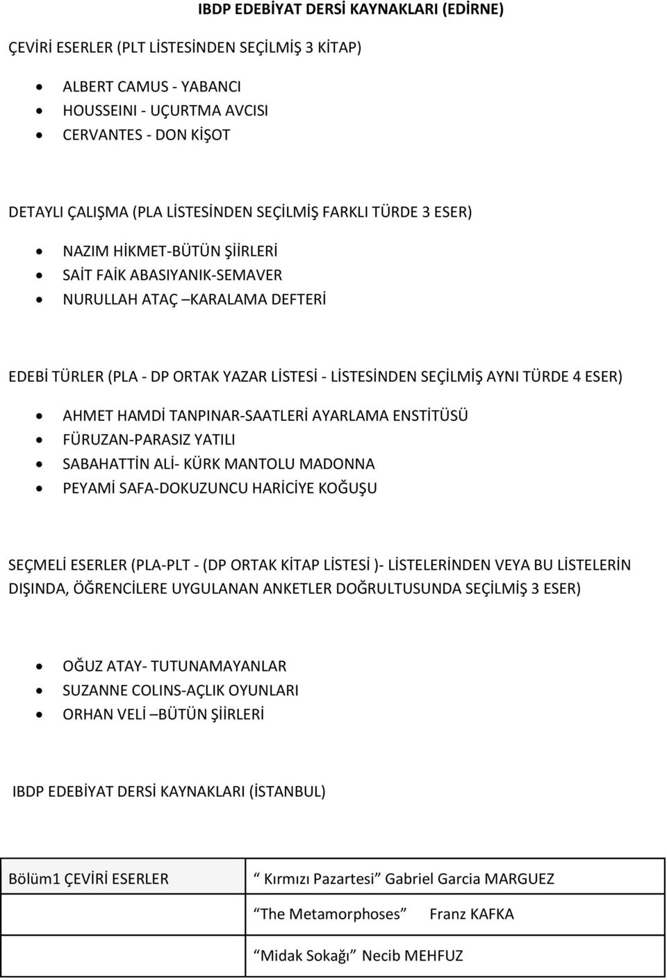 ESER) AHMET HAMDİ TANPINAR-SAATLERİ AYARLAMA ENSTİTÜSÜ FÜRUZAN-PARASIZ YATILI SABAHATTİN ALİ- KÜRK MANTOLU MADONNA PEYAMİ SAFA-DOKUZUNCU HARİCİYE KOĞUŞU SEÇMELİ ESERLER (PLA-PLT - (DP ORTAK KİTAP