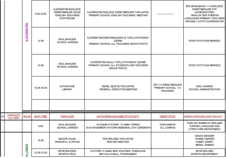 OF DEP.FOREIGN LANGUAGES PRIMARY GRADES 1-5-PYP COORDINATOR 12.00 OKUL BAHÇESİ SCHOOL GARDEN ÖĞRETMENLERİYLE TOPLU FOTOĞRAF ÇEKİMİ PRIMARY SCHOOL ALL GROUP PHOTO İSTEK FOTO FİLM MERKEZİ 15.