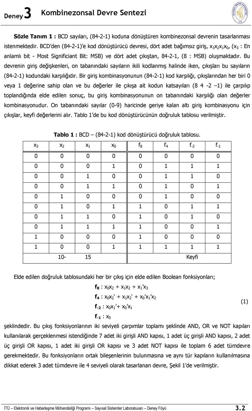 Bu devrenn grş değşkenler, on tabanındak sayıların kl kodlanmış halnde ken, çıkışları bu sayıların (84-2-1) kodundak karşılığıdır.