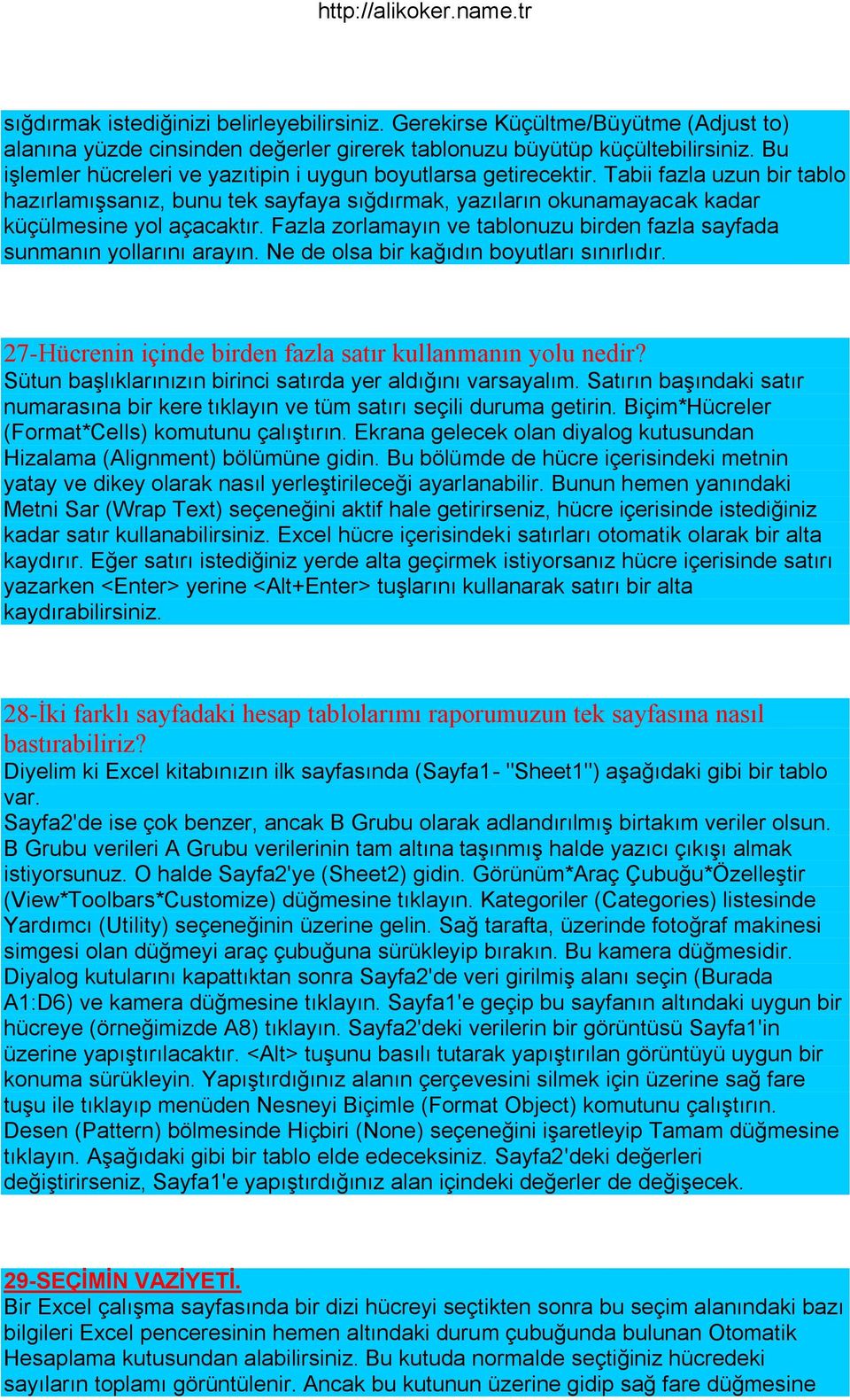 Fazla zorlamayın ve tablonuzu birden fazla sayfada sunmanın yollarını arayın. Ne de olsa bir kağıdın boyutları sınırlıdır. 27-Hücrenin içinde birden fazla satır kullanmanın yolu nedir?