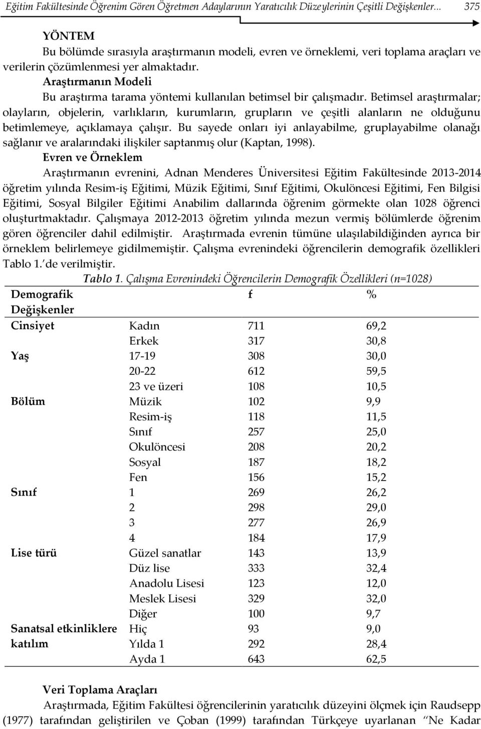 Araştırmanın Modeli Bu araştırma tarama yöntemi kullanılan betimsel bir çalışmadır.