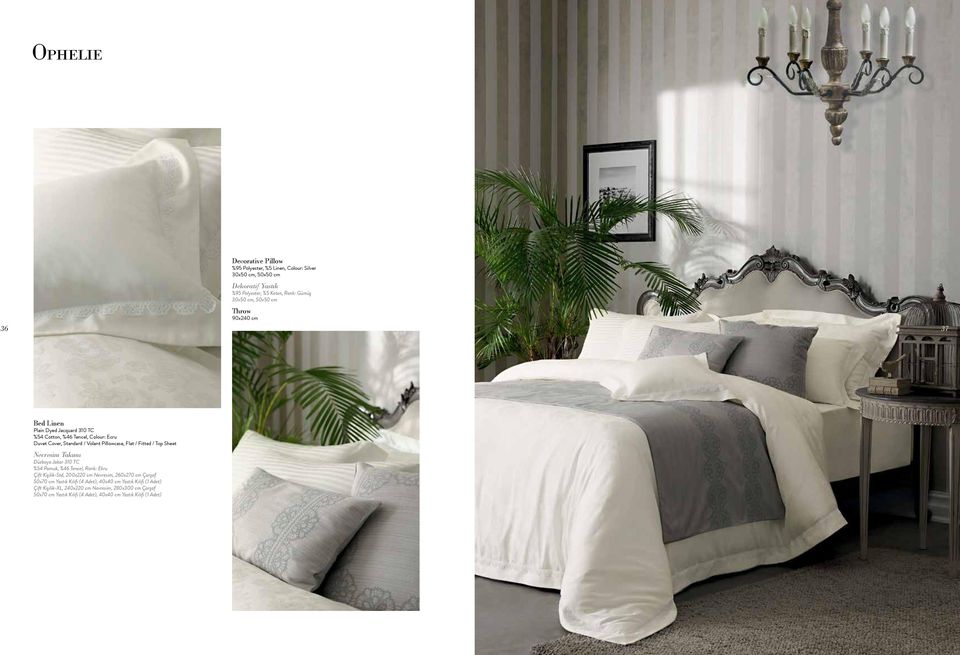 Ecru Duvet Cover, Standard / Volant Pillowcase, Flat / Fitted / Top Sheet Düzboya Jakar 310 TC %54 Pamuk, %46 Tencel,