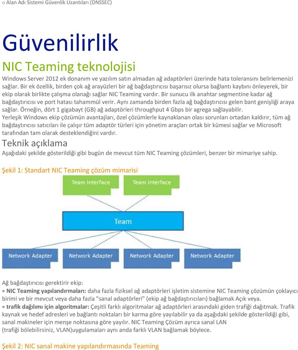 Bir sunucu ilk anahtar segmentine kadar ağ bağdaştırıcısı ve port hatası tahammül verir. Aynı zamanda birden fazla ağ bağdaştırıcısı gelen bant genişliği araya sağlar.