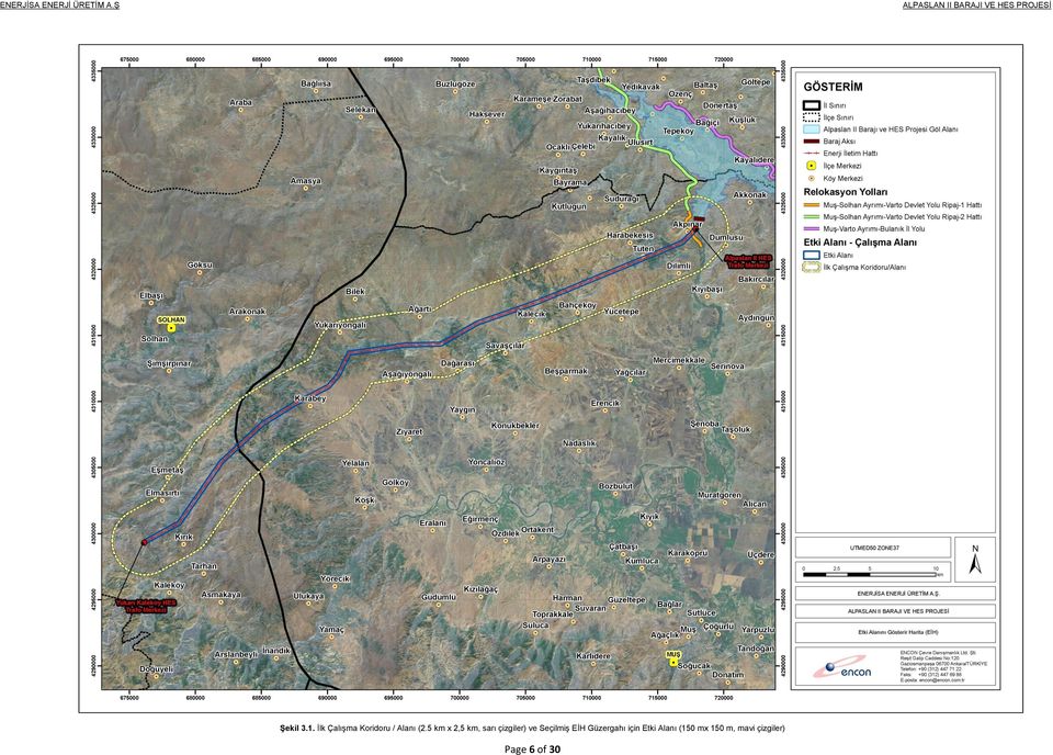 5 km x 2,5 km, sarı çizgiler) ve Seçilmiş EİH