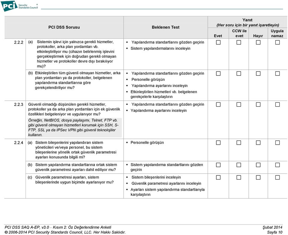 (b) Etkinleştirilen tüm güvenli olmayan hizmetler, arka plan yordamları ya da protokoller, belgelenen yapılandırma standartlarına göre gerekçelendiriliyor mu? 2.