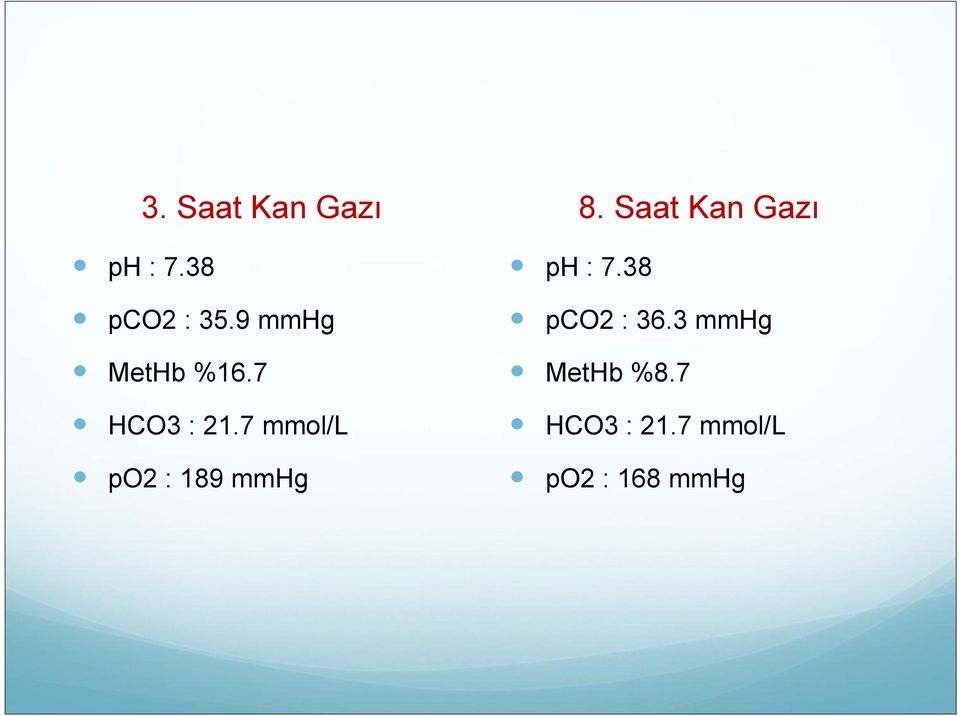 7 mmol/l po2 : 189 mmhg 8.