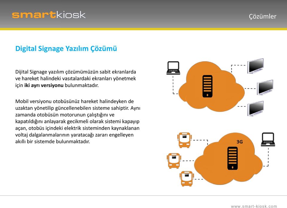 Mobil versiyonu otobüsünüz hareket halindeyken de uzaktan yönetilip güncellenebilen sisteme sahiptir.