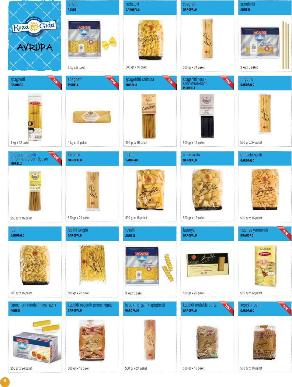 MORELLI fettucce GAROFALO rigatoni GAROFALO calamarata GAROFALO gnocchi sardi GAROFALO 250 gr x 16 paket 500 gr x 24 paket 500 gr x 16 paket 500 gr x 12 paket 500 gr x 16 paket fusilli GAROFALO