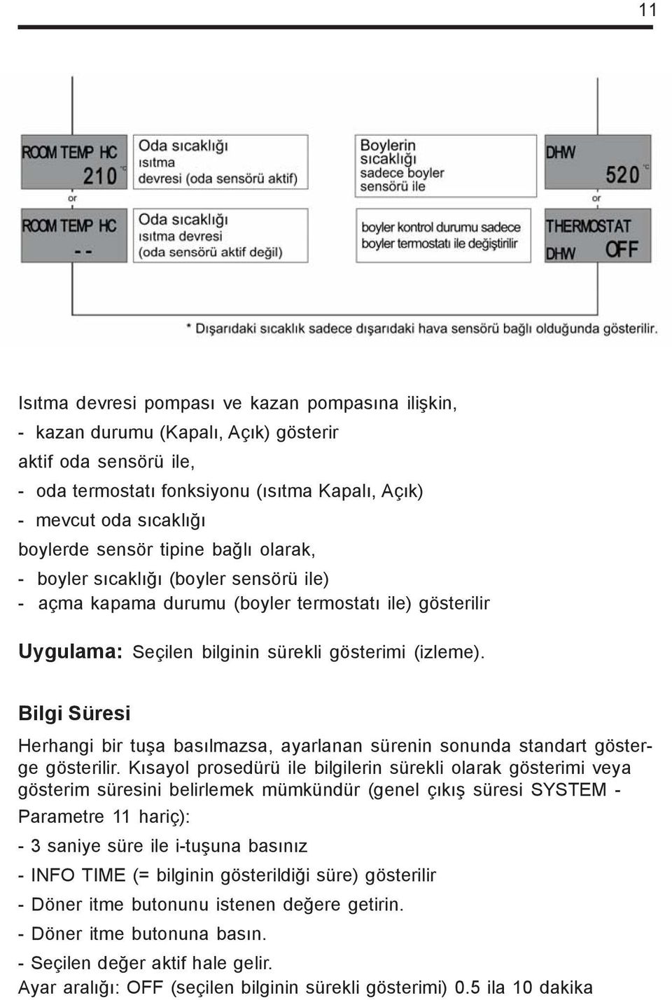 Bilgi Süresi Herhangi bir tuþa basýlmazsa, ayarlanan sürenin sonunda standart gösterge gösterilir.