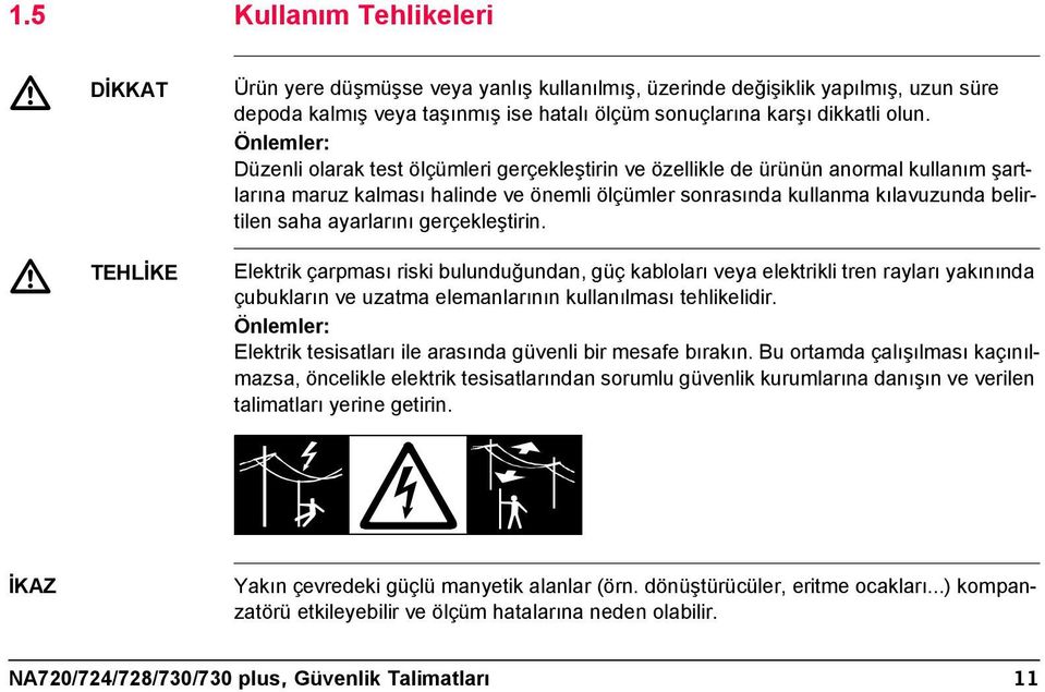 ayarlarını gerçekleştirin. TEHLİKE Elektrik çarpması riski bulunduğundan, güç kabloları veya elektrikli tren rayları yakınında çubukların ve uzatma elemanlarının kullanılması tehlikelidir.